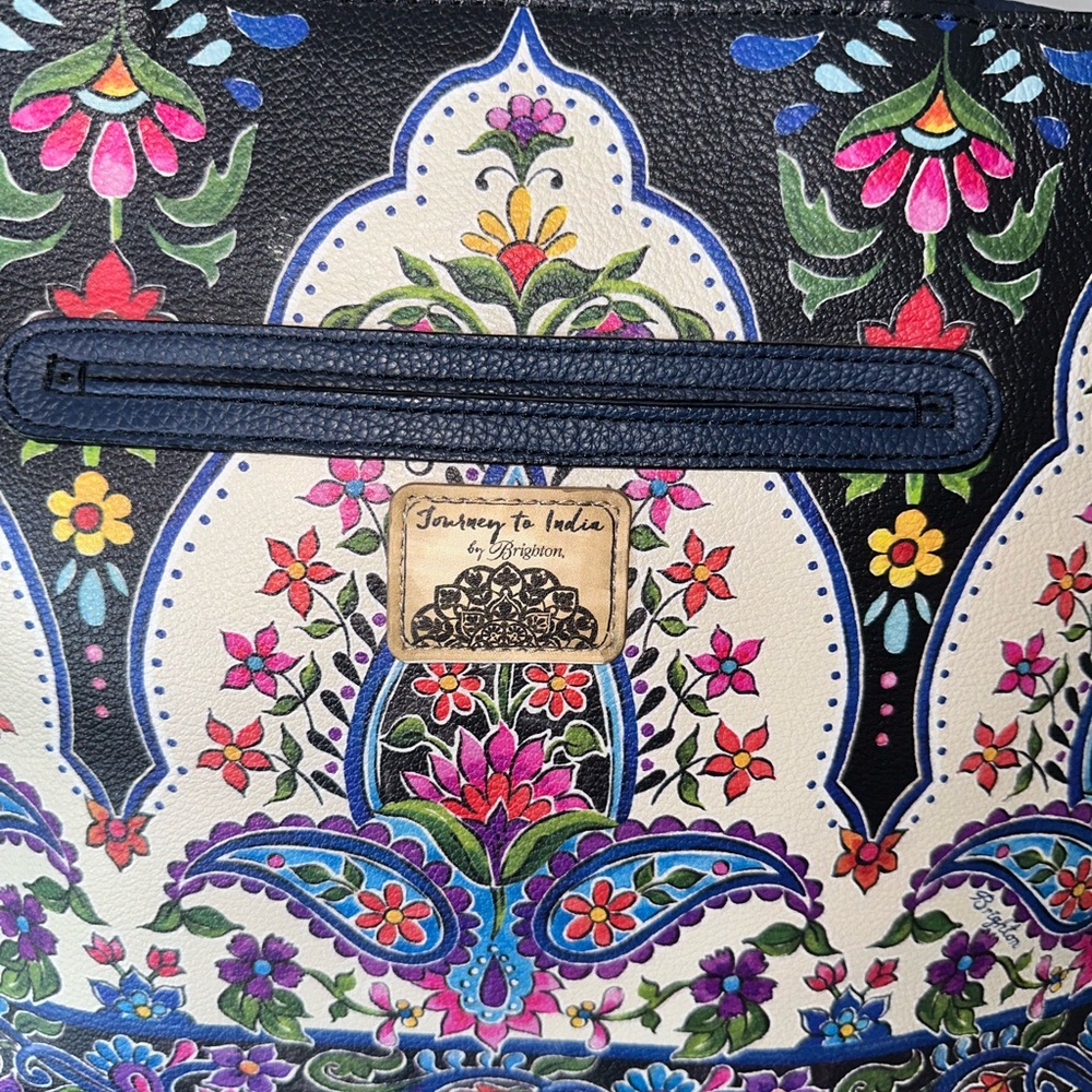 Brighton Tote Lotus Floral Journey to India Black Multicolor Handbag w/bonus - Picture 3 of 6